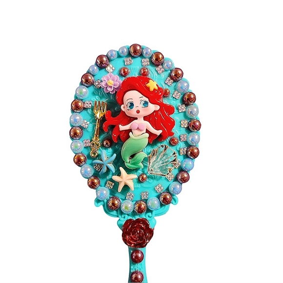 Ariel Mermaid Disney Handheld Girls Makeup Mirror Embellished Custom Decorated - Picture 2 of 4